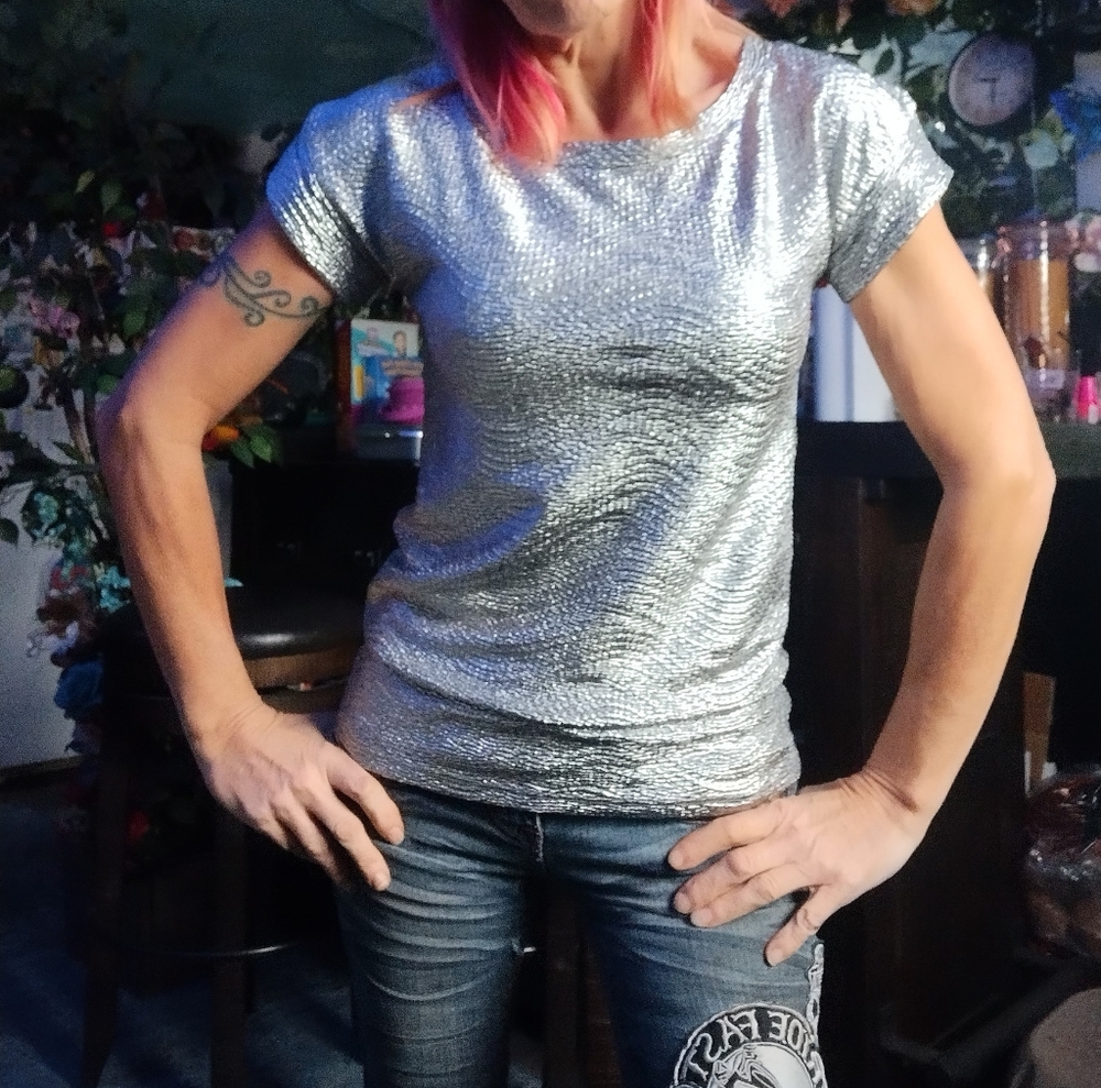Shiny Silver Metallic Top
